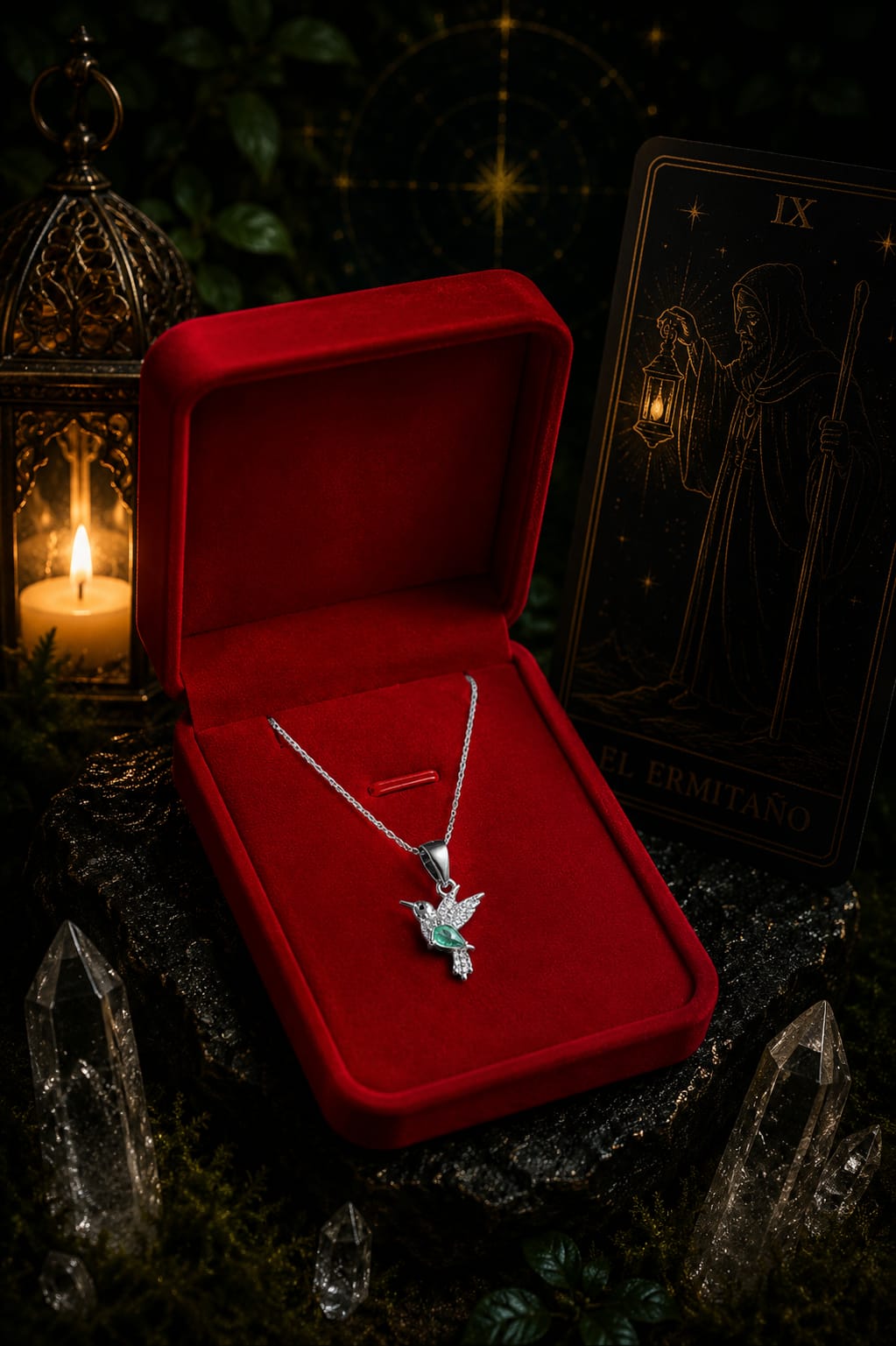 Colgante Colibrí en Plata 925 con esmeralda (Vendido)