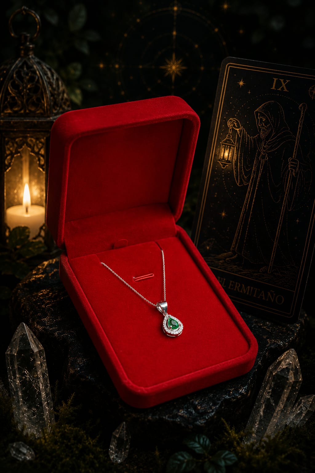 Colgante en Plata 925 con esmeralda talla gota y halo de circonias